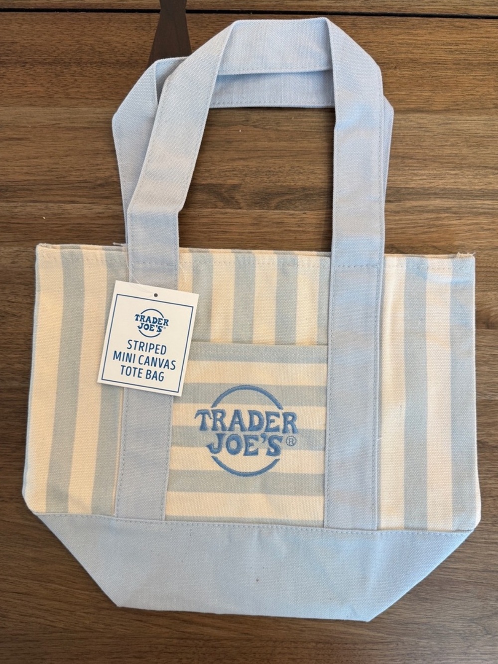 Trader Joe's Striped Mini Canvas Tote Bag - Light Blue & Cream